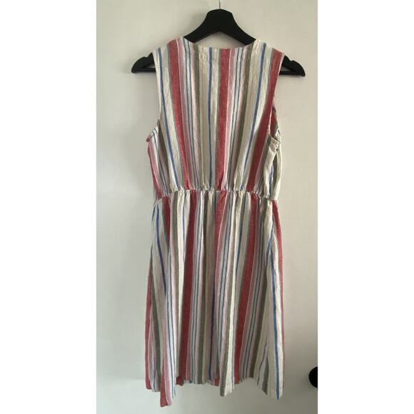 Old Navy Linen Blend Stripe Dress Small Knee Length Button Front Cottage Tank - Picture 3 of 7